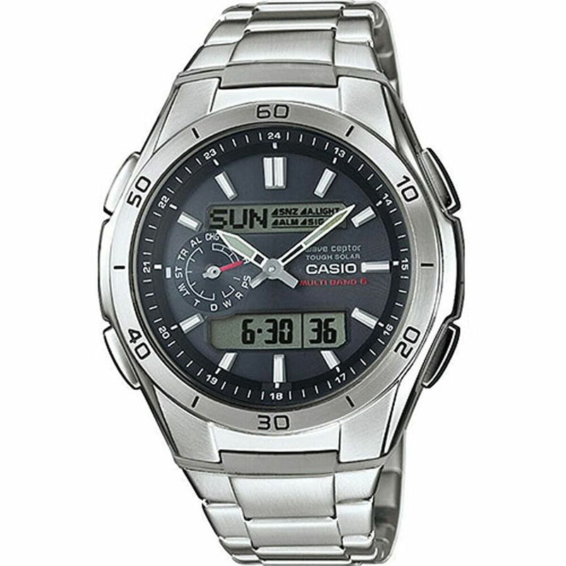 Montre Homme Casio WAVE CEPTOR Multibadn 6 Tough Solar Noir Gris Argenté (Ø 43,5 mm)