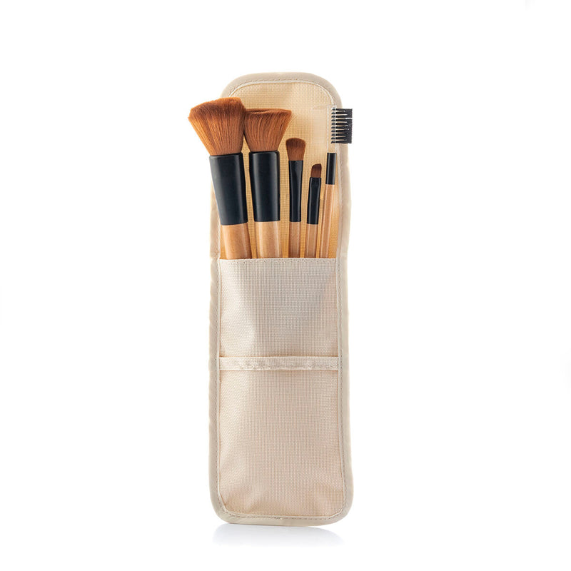 Ensemble de Pinceaux de Maquillage en Bois avec Trousse Miset InnovaGoods 5 Pièces