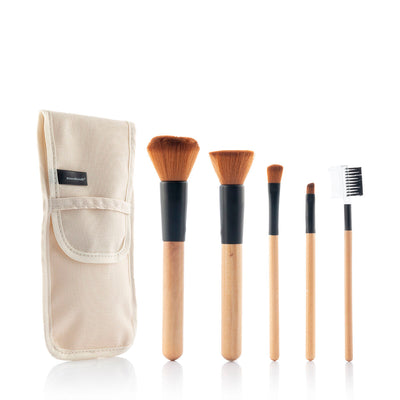 Ensemble de Pinceaux de Maquillage en Bois avec Trousse Miset InnovaGoods 5 Pièces