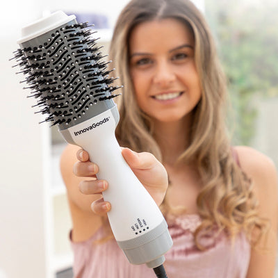 Brosse Volume Sèche-Cheveux Ionique Volumio InnovaGoods 1000W Blanc/Gris