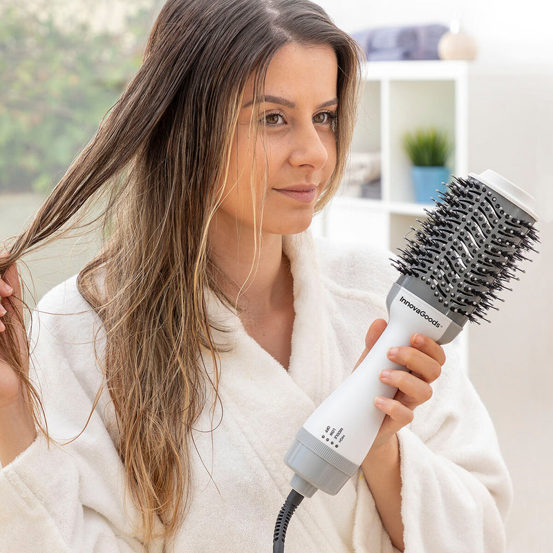 Brosse Volume Sèche-Cheveux Ionique Volumio InnovaGoods 1000W Blanc/Gris